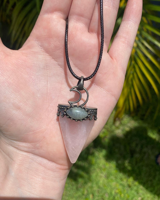 Rose Quartz and Labradorite Moon Necklace - Gifts of Isis
