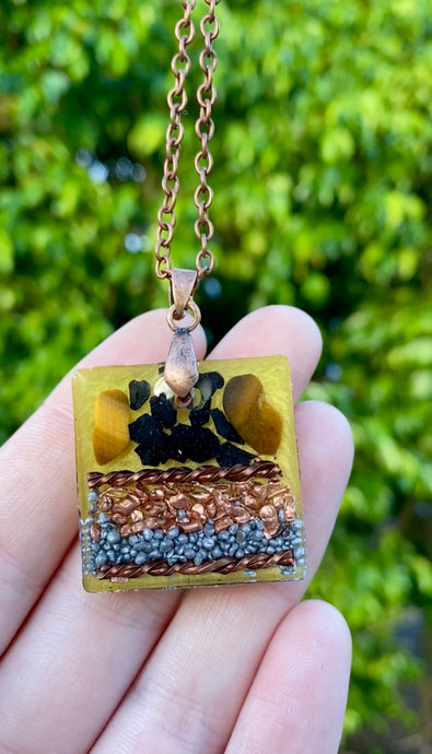 Tigers Eye Square EMF Protection Orgone Pendant - Gifts of Isis